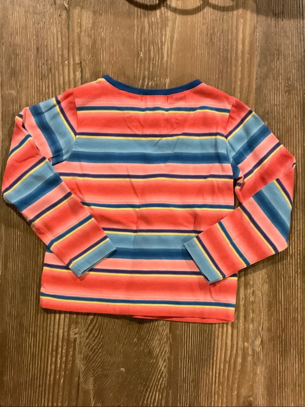 Ralph Lauren girls Long-Sleeve Stripe Tee — Coral, Blue & Yellow